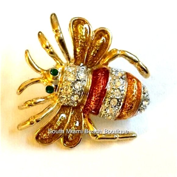 Bumble Bee Lapel Pin Brooch Gold Plated Crystal Tie Tac Hat Enamel Insect - Picture 4 of 9